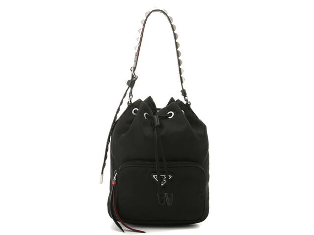 Prada Drawstring Shoulder Bag Black Studs